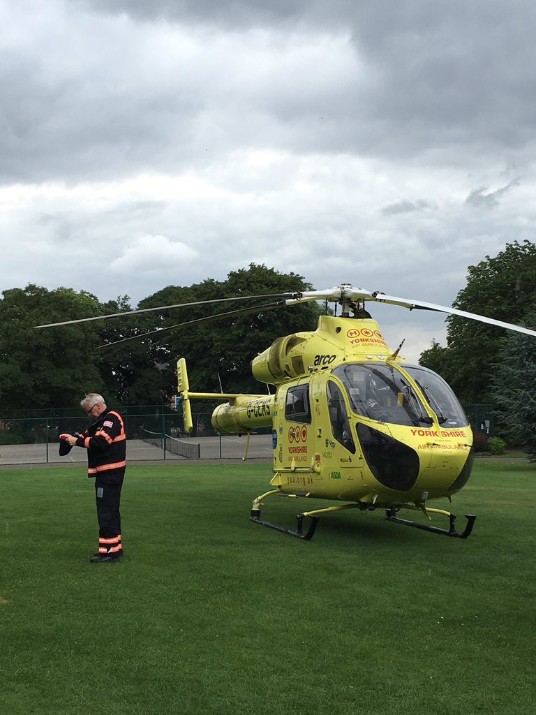 Tramlines attracts all sorts of visitors #childrenshospital #yorkshireairambulance <a href="/TramlinesWP/">Tramlines WestonPark</a>