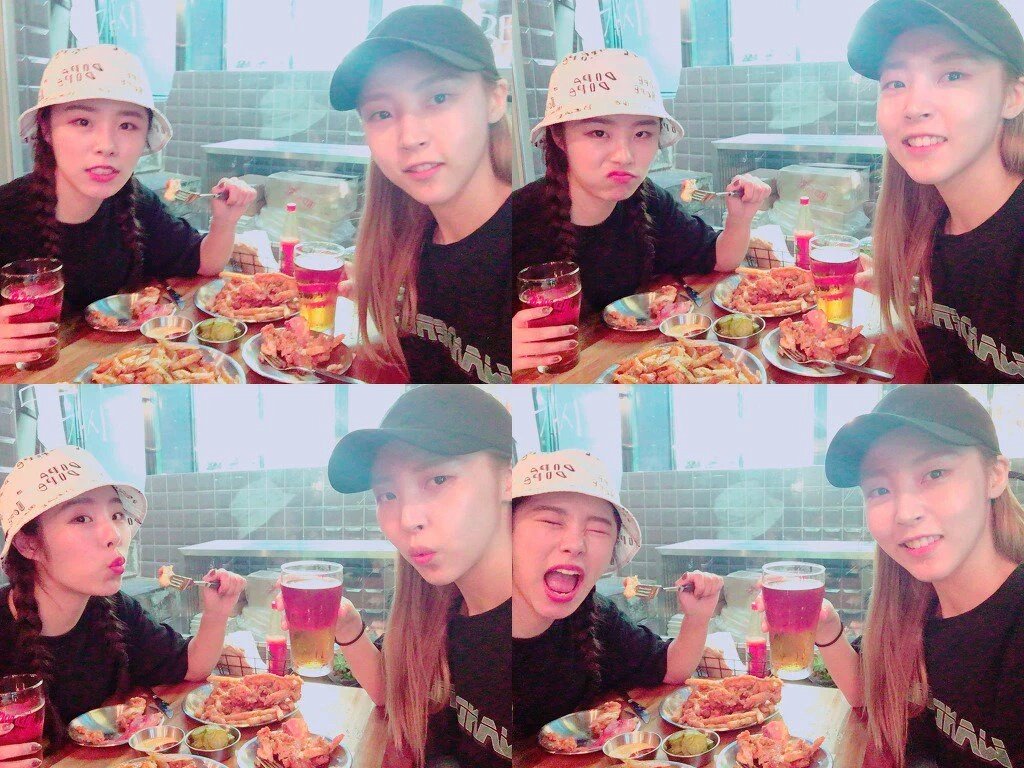 A date with Byul unnie. The food was nice, 짱! ㅋㅋㅋㅋㅋㅋㅋ