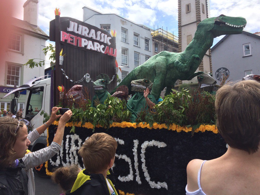 HelenRobertsOSL's tweet photo. Brilliant Jurassic PenPARCau float at yesterday's Aberystwyth Carnival. But which one is you, @MSChapot!? https://t.co/tG06mzLGHw