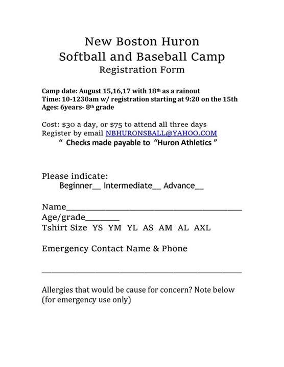 HuronNB_ABC's tweet photo. New Boston Huron
Softball and Baseball Camp
Ran by: High School Softball and Baseball Programs https://t.co/FGE6LkMVSv