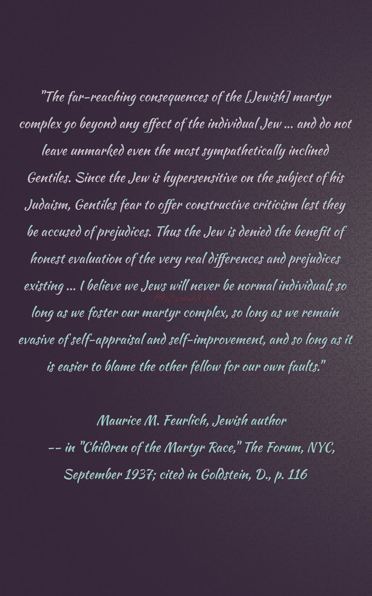 BedlamBeat's tweet photo. @BedlamBeat #iQLS #Quote
The #JewishMartyrComplex - Maurice M. Feurlich author of "Children of The Martyr Race." https://t.co/3oKLRmeQew