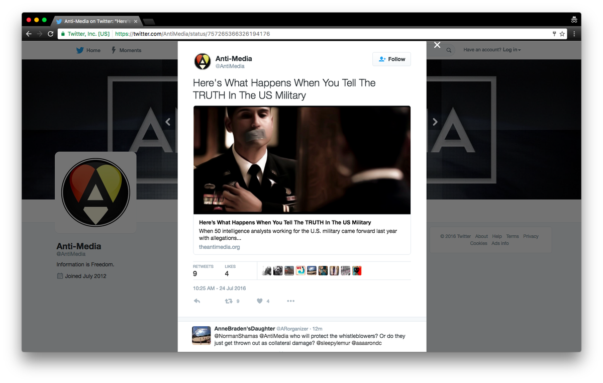 sleepylemur's tweet photo. @ARorganizer @NormanShamas @aaaarondc was this reply was "#DeThreaded" from @AntiMedia's? https://t.co/QYrPJm6mJO https://t.co/nsRJuVomIb