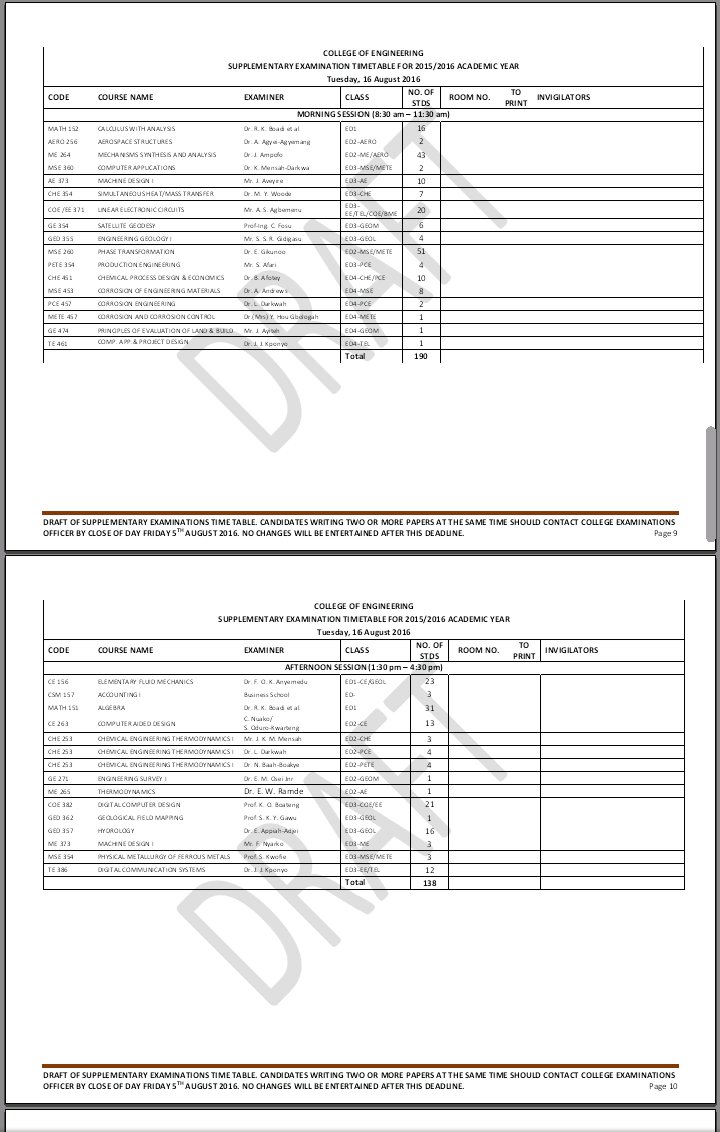 GESA_KNUST's tweet photo. RELEASE OF SUPPLEMENTARY EXAM TIMETABLE FOR ENGINEERING STUDENTS https://t.co/5xCXizzjoc