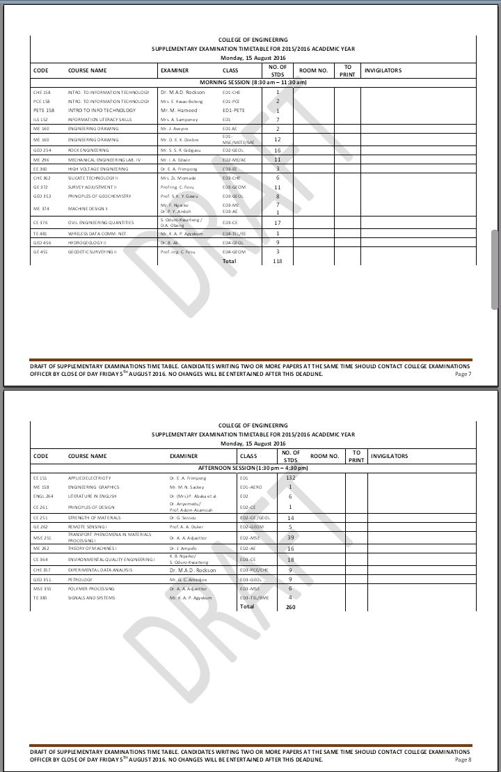 GESA_KNUST's tweet photo. RELEASE OF SUPPLEMENTARY EXAM TIMETABLE FOR ENGINEERING STUDENTS https://t.co/4DPK7Iq5Vc