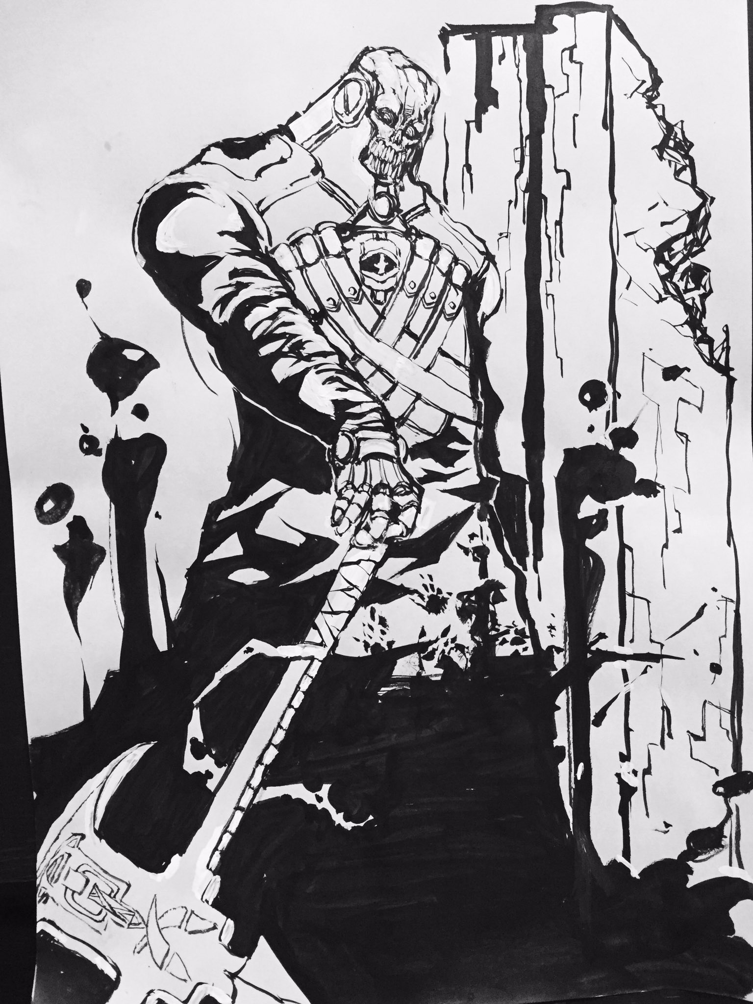 煙 イラスト基地 イラストの森 イラスト王国 イラスト完成 創作クラスタと繋がりたい 処刑人チックなガイコツさん ホワイト使いまくってます T Co Fwftgthj5q Twitter