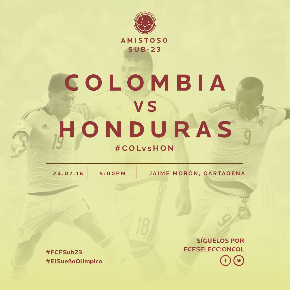 FCFSeleccionCol's tweet image. Hoy último amistoso previo a @Rio2016. Colombia vs. Honduras. #FCFSub23 por #ElSueñoOlímpico.
