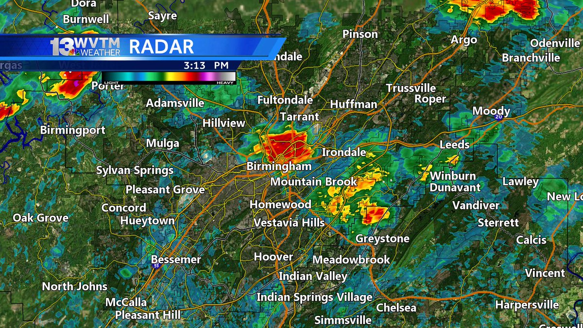 Pockets of heavy rain sitting on top of Birmingham metro this afternoon. These are slow moving storms