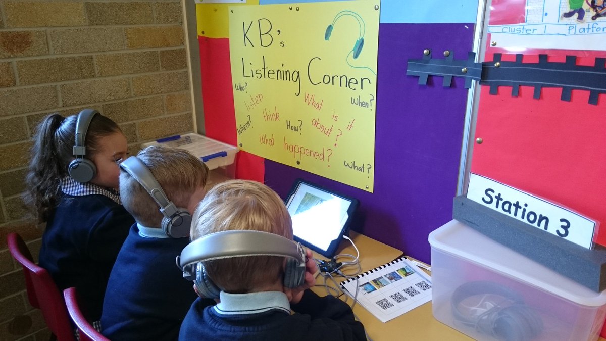 Kindy using QR codes at their listening post. Much debate over which #juliadonaldson book they wanted to hear first!