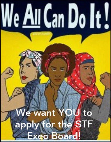 Don't forget to apply to be on the STF Exec board for the 2016-2017  school year! docs.google.com/forms/d/e/1FAI…