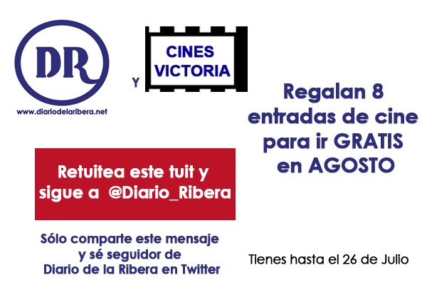 Diario_Ribera's tweet photo. #sorteo de 8 entradas de cine en Cines Victoria de Aranda para 4 personas. Sólo tienes hasta el 26 de Julio #twitter https://t.co/DEXY980nQF