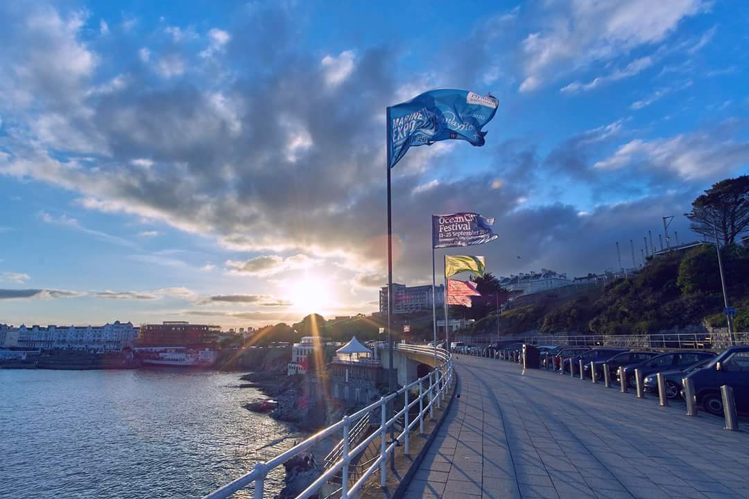 #Plymouth waterfront looking great tonight.  Flags highlight events to come. #Summer2016