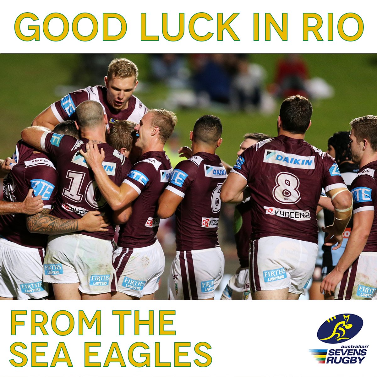 SeaEagles's tweet photo. Go for Gold!  We see every day at Narrabeen how hard the @Aussie7s men's and women's teams work. We are behind you. https://t.co/ZF3ODIkTB2