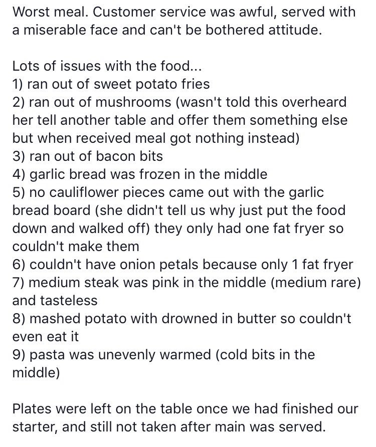 WardR93's tweet photo. #Terriblemeal #shockingcustomerservice #numerousitemsoutofstock #blandfood #Harvester #mbplc #Mitchellsandbutlers https://t.co/9UG4C1ftyV