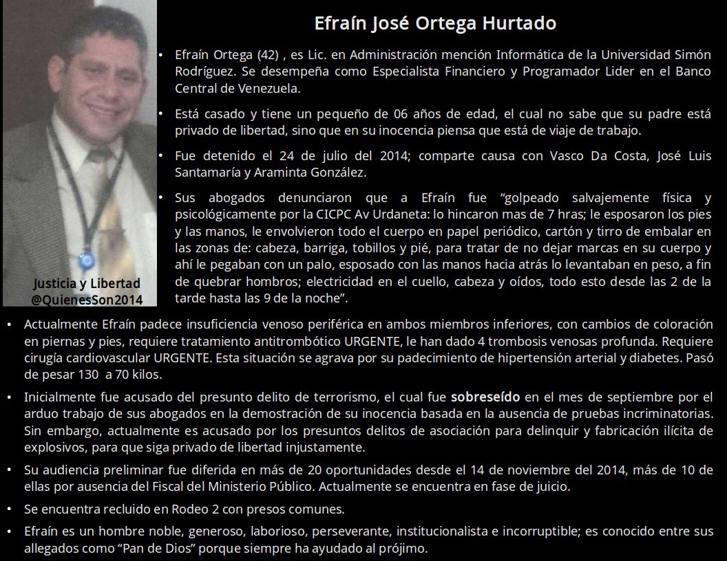 Hoy #24Jul el preso político Efraín Ortega cumple 2 años de reclusión en el depósito de El Rodeo II #QS