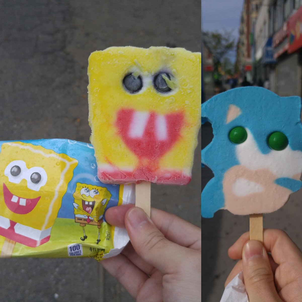Life0fDavid's tweet photo. I love these cartoon popsicles haha #cartoons #IceCreamTime #childhoodmemories #scaryspongebob #sonicthehedgehog https://t.co/u6SXehXVCw