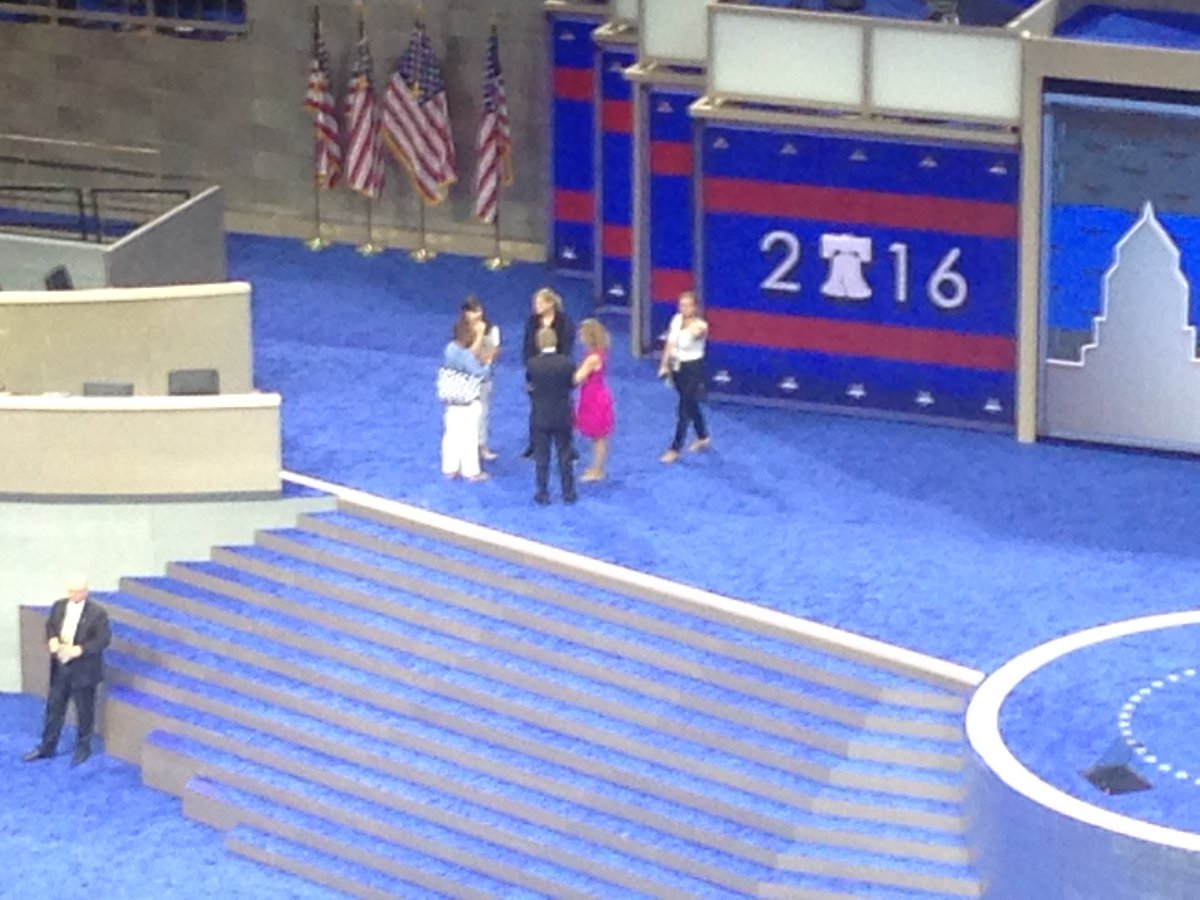 Look who just showed up, @DWStweets is on stage in pink at the #DNCinPHL https://t.co/4AttaTmTLM