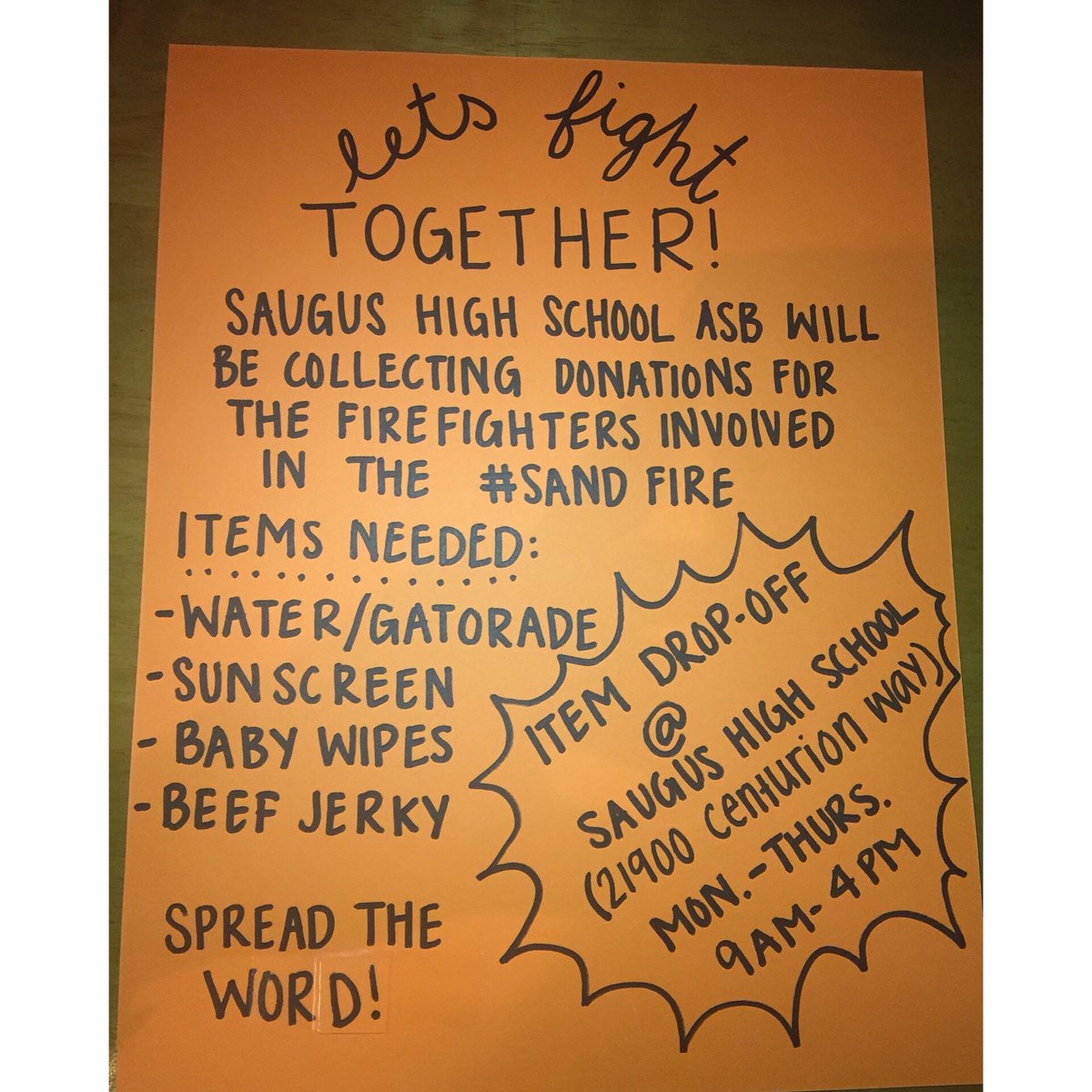 Saugus_cents's tweet photo. RT TO SPREAD AWARENESS OF SAUGUS' AWESOME DONATION DRIVE FOR THE FIREFIGHTERS IN #SANDFIRE https://t.co/ML2JzwTm8l