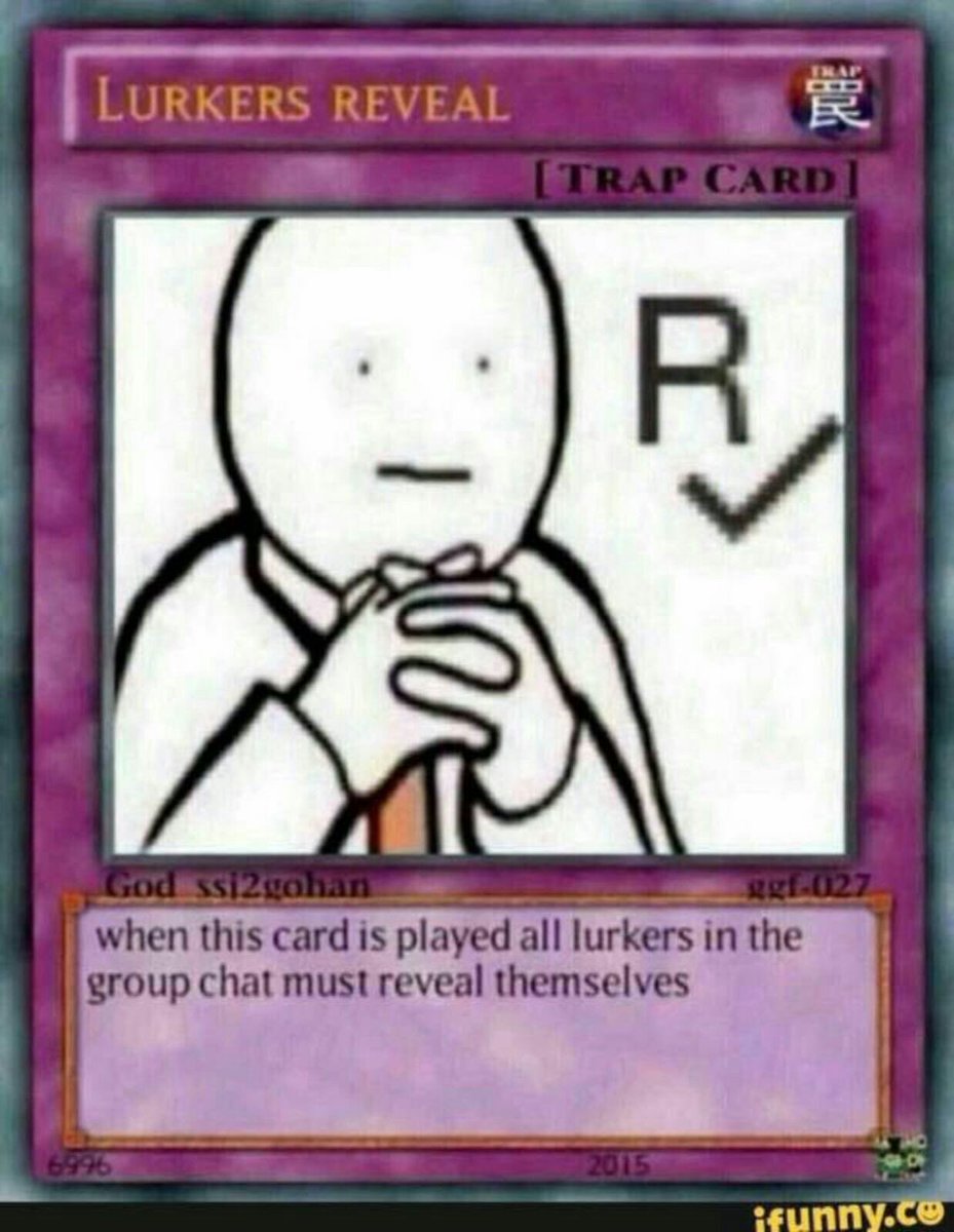 Buckshot Lol Who Likes Using Trap Cards If There Are Lurkers In A Chat Use This It Will Do The Trick Trapcard Funny T Co Tdyxuincgn Twitter Buckshot Lol Who Likes Using Trap Cards If There Are Lurkers In A Chat Use This It Will Do The Trick Trapcard Funny T Co Tdyxuincgn Twitter