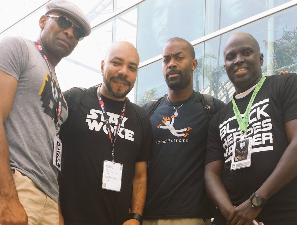 sanfordgreene's tweet photo. A play write, a scholar, an actor and me. #SDCC2016 #blmsdcc2016 https://t.co/Z8mvTjHkja