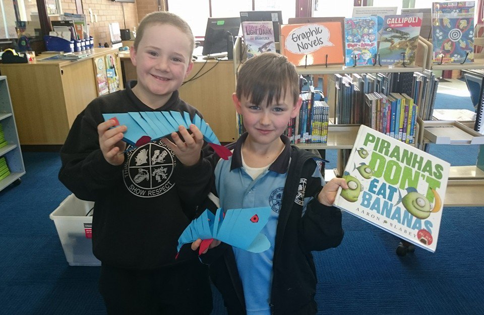 Creating piranhas after reading the CBCA shortlisted book Piranhas Don't Eat Bananas by #AaronBlabey #thirlmereps
