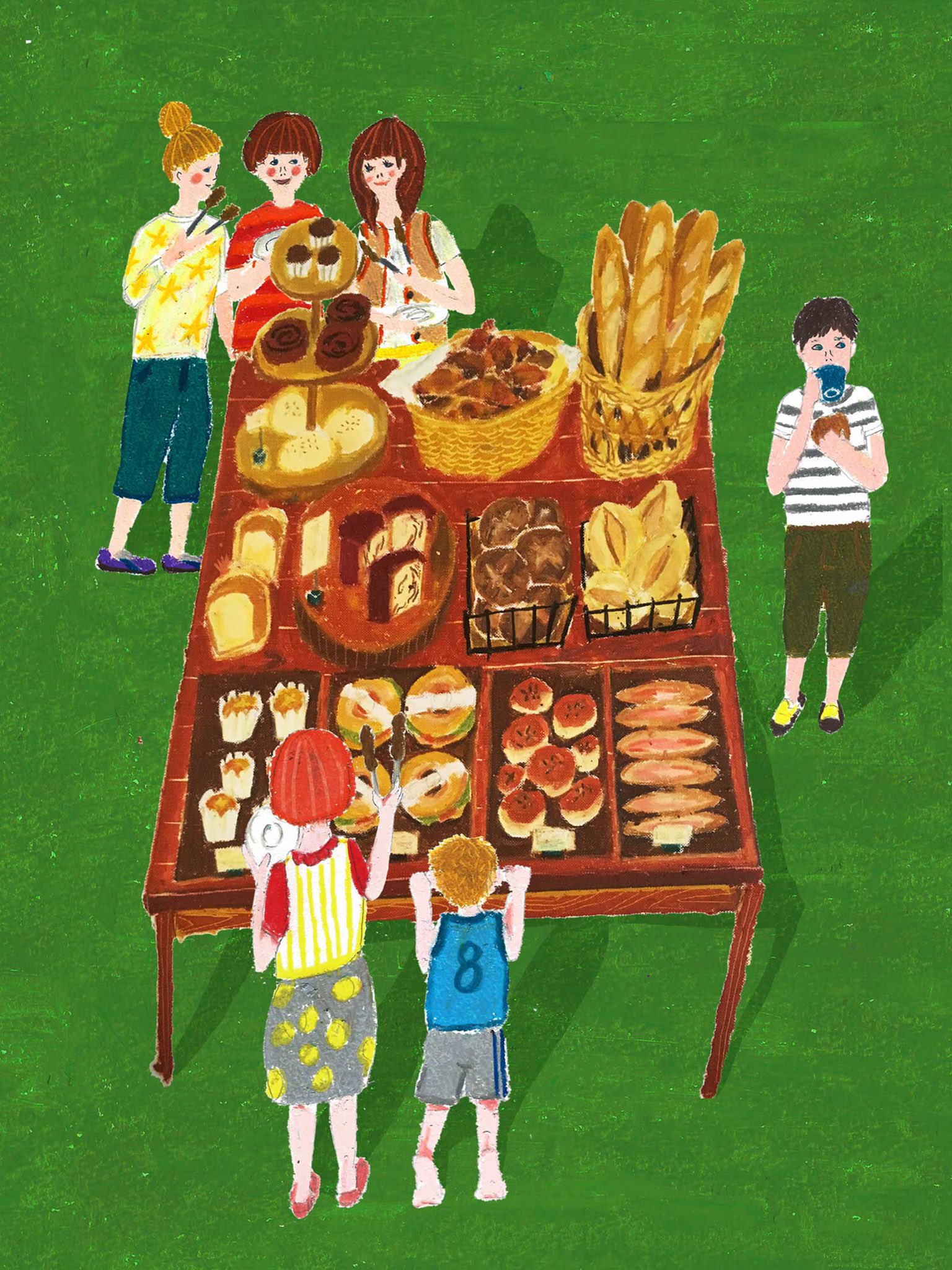 タムロアヤノ 3 4金 9水で個展 Hbギャラリー Twitter पर パンイラスト 野外バージョン こんな感じで気楽に外でパン食べれるパンパーティってあったらいーなー むしろ自宅に広い庭があって 自家製の無添加パンをお友達家族に振る舞うとか 妄想絵