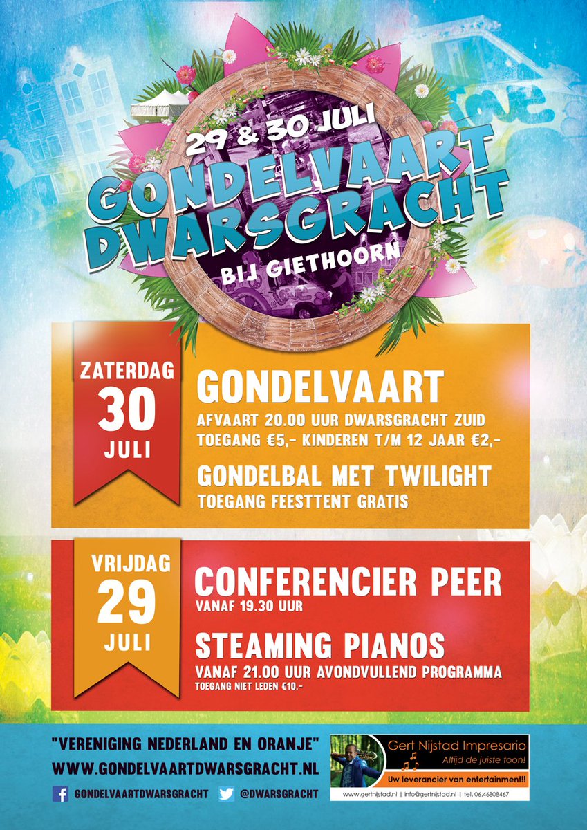 Zaterdag is het eindelijk weer zo ver: De gondelvaart op Dwarsgracht!
Zie hier het feestprogramma. #gondelvaart
