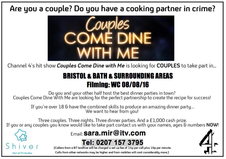 arkcasting's tweet image. COUPLES COME DINE WITH ME - NOW CASTING

#beontv