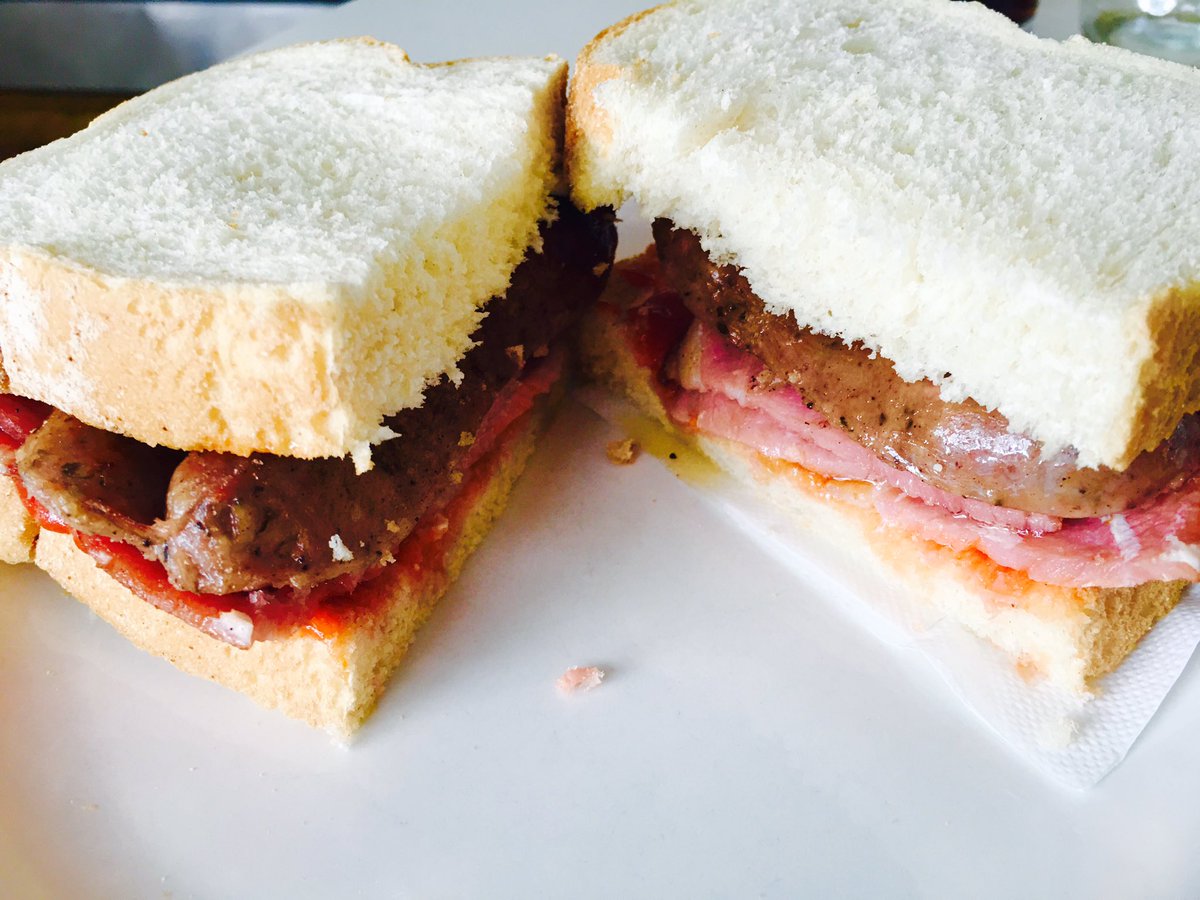 Breakfast <a href="/NorthStarDeli/">North Star Deli</a>! Best start to the day.......sausage and bacon on crusty white loaf !