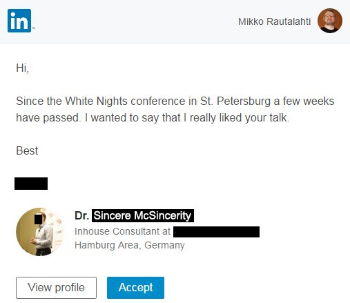 Mikko Rautalahti He Really Liked My Talk The Talk I Had To Cancel Because I Was Ill Such Networking Such Sincerity