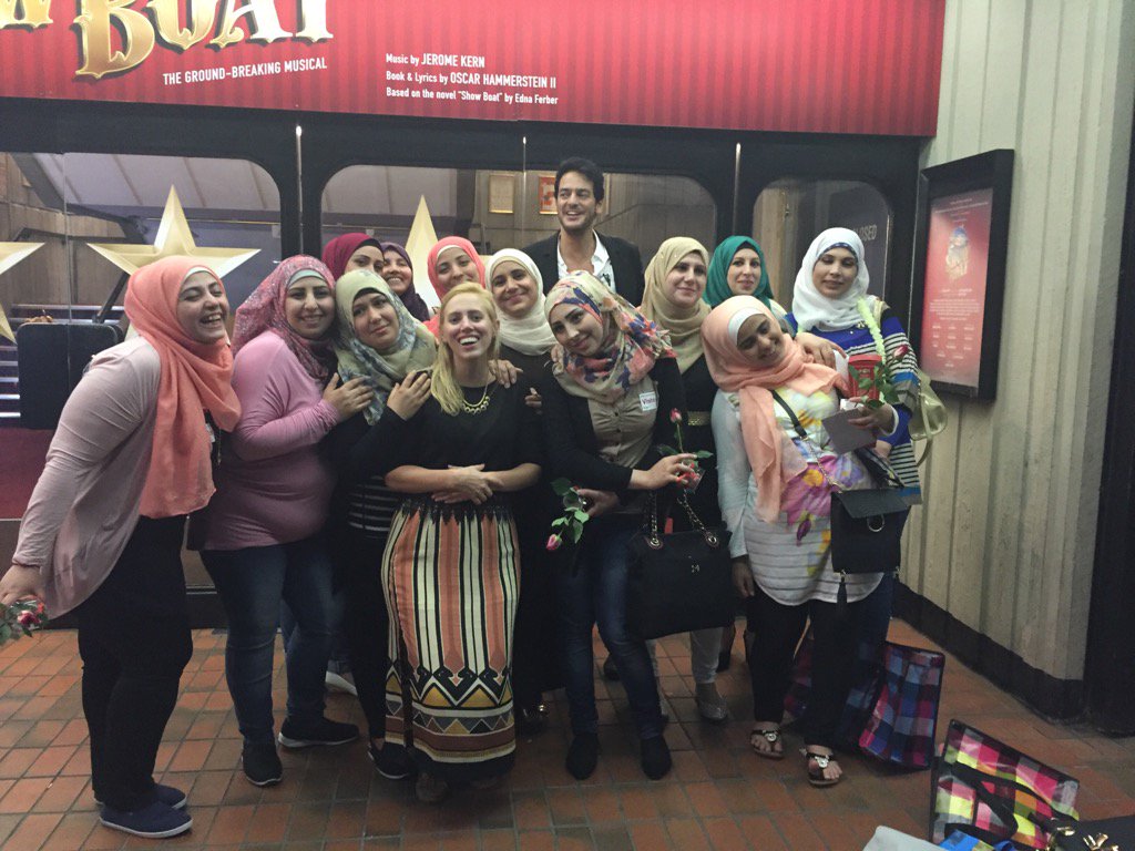schneidercp's tweet photo. @QueensOfSyria + @kalnaga all smiles after full house + standing ovation after; #syrianrefugees tell their stories https://t.co/N4YH1bQKVo