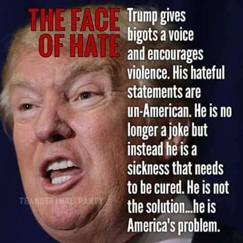 mch7576's tweet photo. RT @mahilena: THE FACE OF HATE > @realdonaldtrump and all that is sick with his followers https://t.co/ja2opLXMau