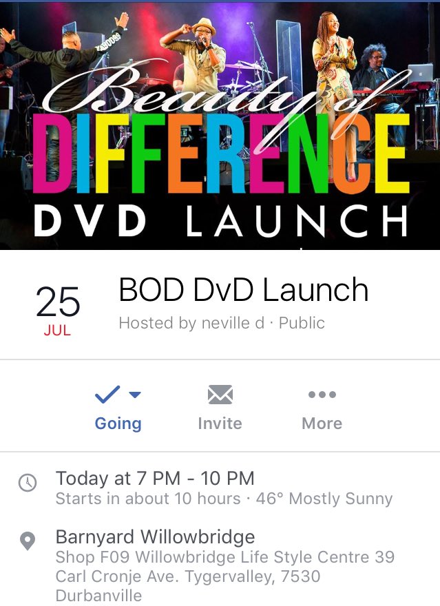 Adi_Abrahams's tweet photo. No need for the reminder Facebook๐ I'm counting down the hours!๐ @NevilleDMusic #BODdvdLaunch๐๐ฝ #YouShouldBeThere! https://t.co/vDhIKxhlB8