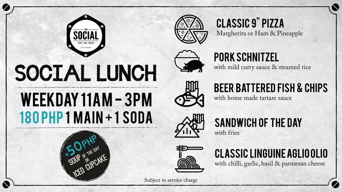 TheSocialCebu's tweet photo. New lunch @TheSocialCebu. WEEKDAYS 11am  - 3pm
#cebufood #yourCebu https://t.co/06OPR55gEN