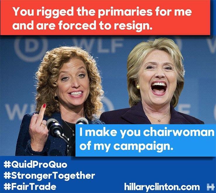 SocraticL_OLD's tweet photo. Only hours after #DNCleak, @HillaryClinton has rewarded @DWStweets: https://t.co/aLyg3PAuNW | #Demexit #JillNotHill https://t.co/TQtckeLWje