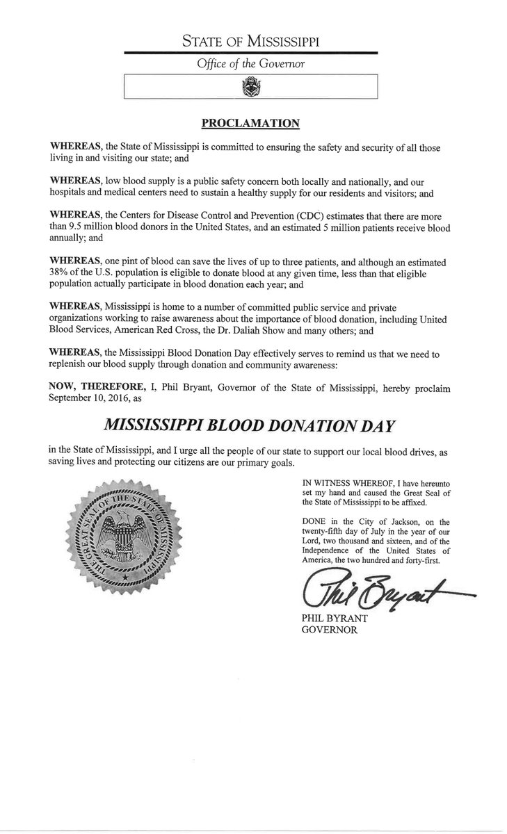MSBloodDay's tweet photo. Thank you Governor Phil Bryant for proclaiming September 10th @MSBloodDay !!!!! https://t.co/j3IvatopT4