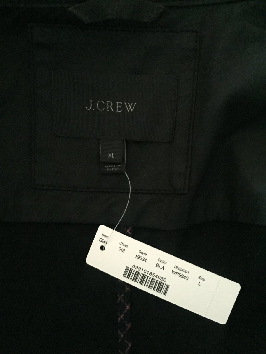 slarcker's tweet photo. @jcrew_help Ordered fab black Downtown Field Jacket in Lg - got an XL tagged Lg... too big! Plz send a real L :) https://t.co/r3bo4pGSRp