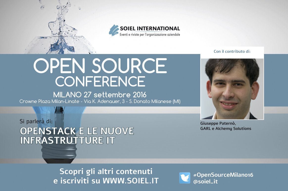 soiel_it's tweet image. #OpenStack e #OpenSourceArchitecture a #Milano il 27/09 con @gpaterno - #OpenSourceMilano16  bit.ly/2a5N33s
