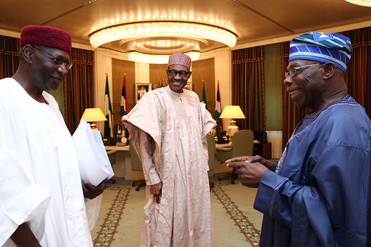  PHOTOS: Former President Olusegun Obasanjo after a close door meeting with Buhari