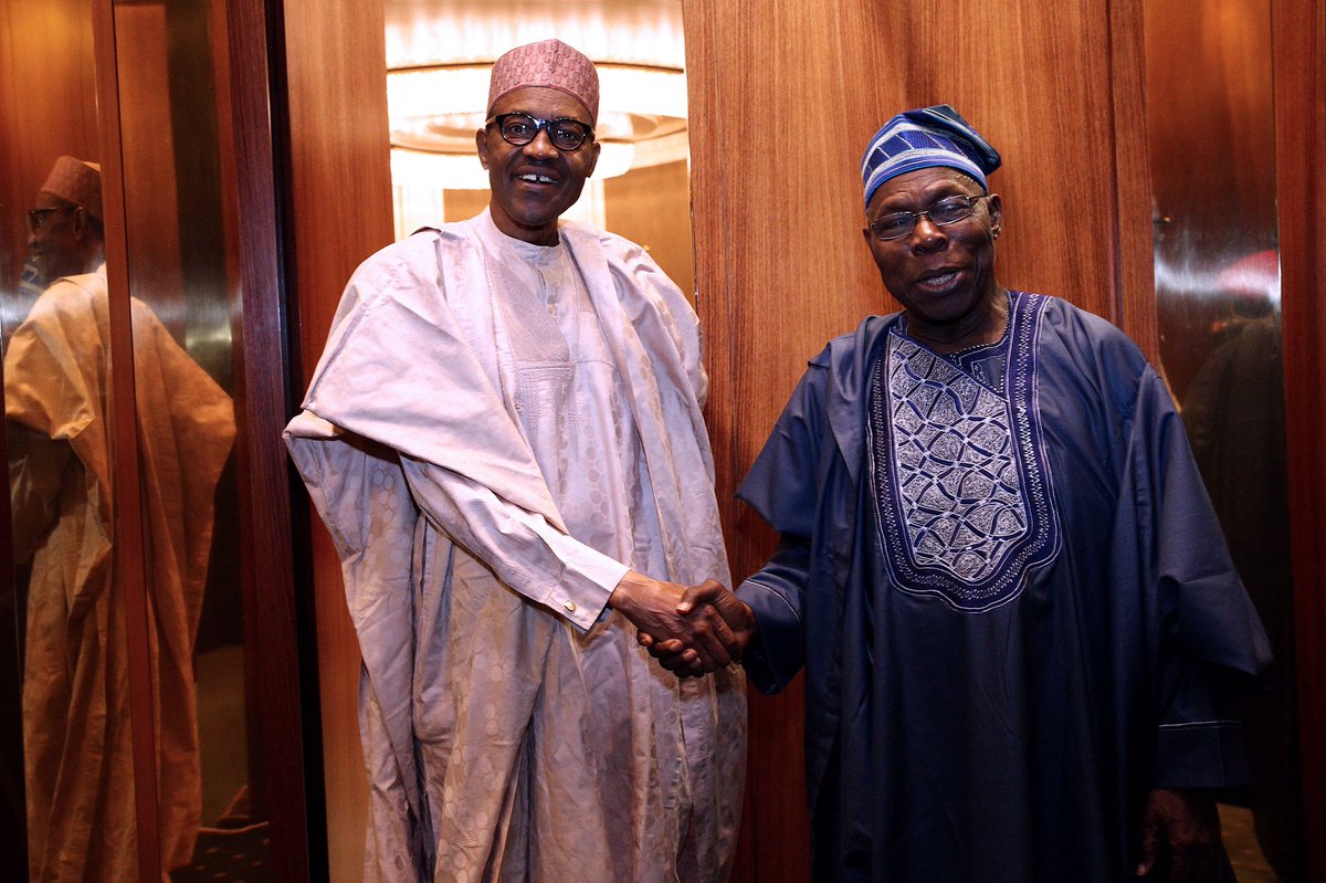 PHOTOS: Former President Olusegun Obasanjo after a close door meeting with Buhari