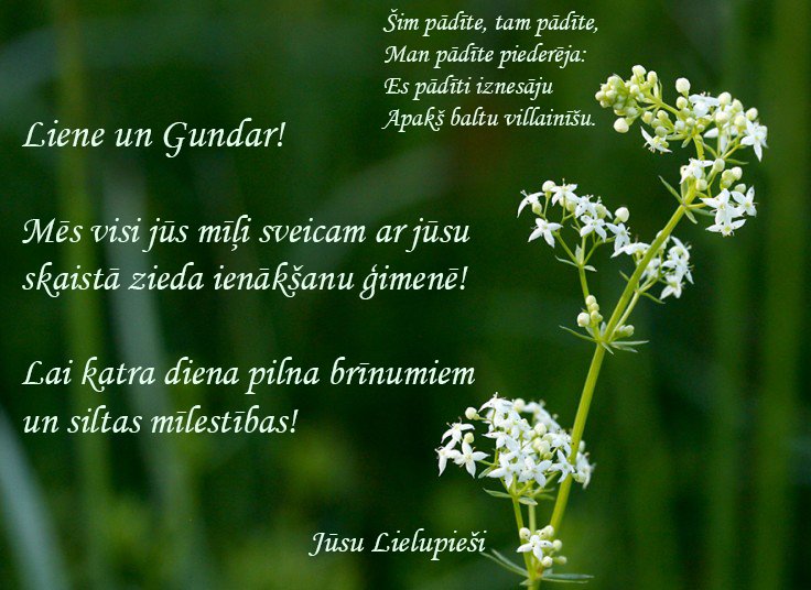 Jau divas nedēļas paskrējušas nemanot, bet sveicieni no tā nav palikuši mazāki! Ļoti mīļi sveicam un priecājamies!