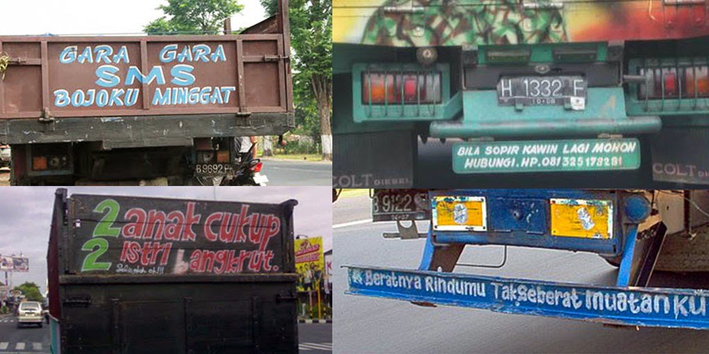 MaverickAvenue's tweet photo. 3. CUMA DI INDONESIA
ada tulisan lucu dibagian belakang truk 

#TOPFLIX https://t.co/mEdGDthgpy