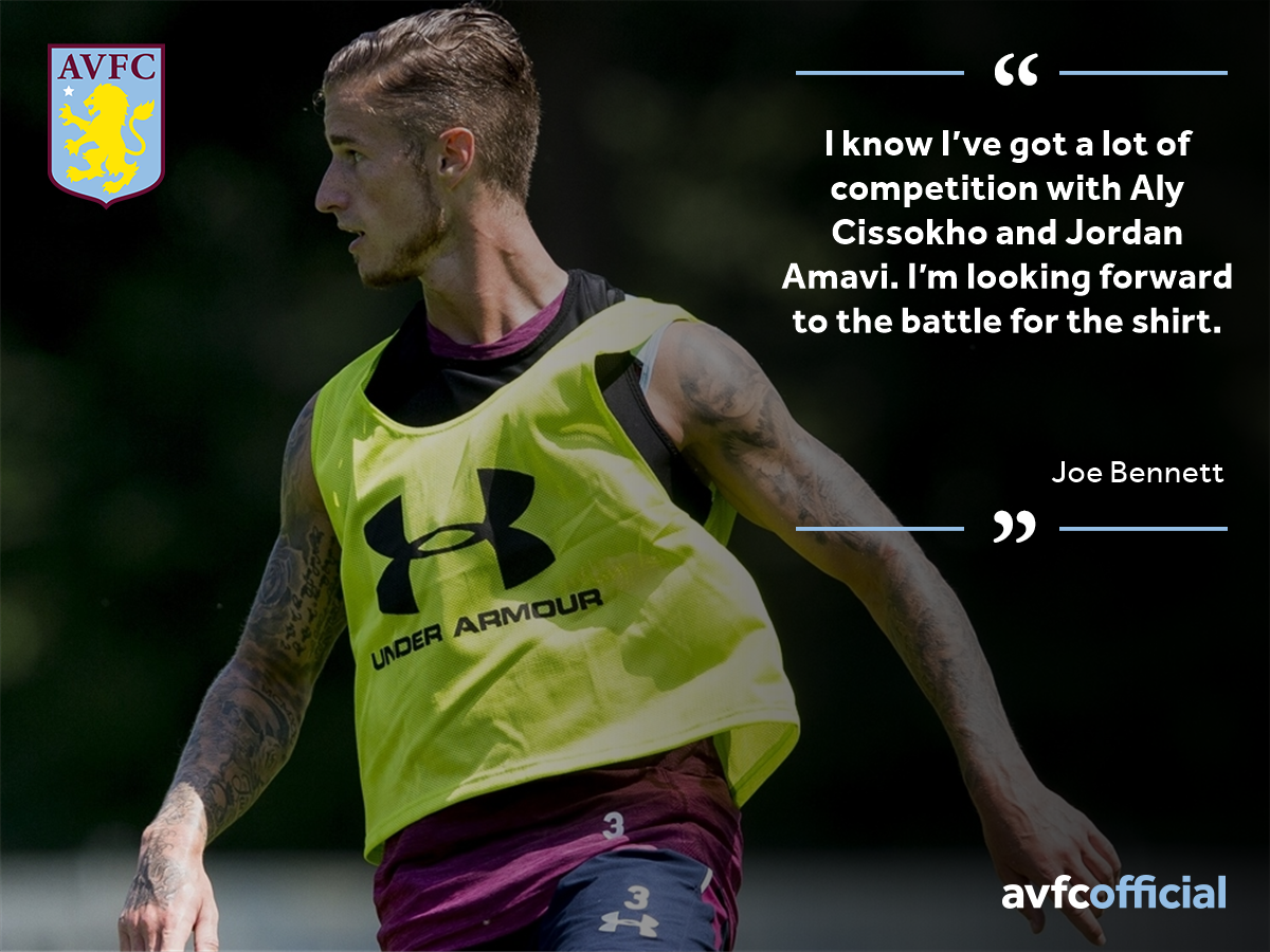 AstonVilla's tweet photo. In quotes: @JoeBennett27 relishing left-back competition. #AVFC https://t.co/j8IH4Tos31