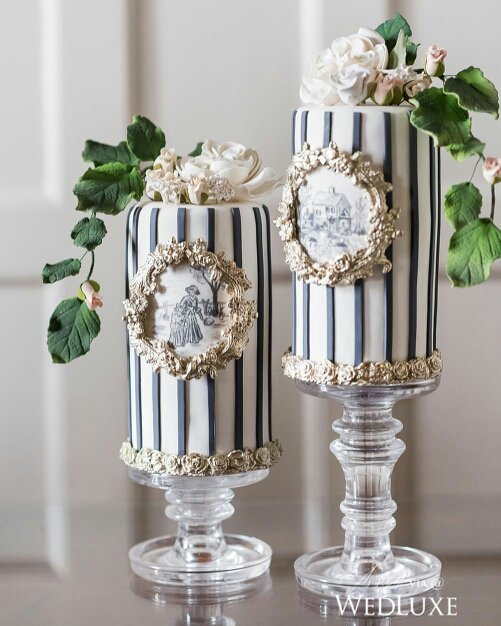 modish571's tweet image. We love how the graphic stripes give these miniature, cylinder-shaped #wedding cakes