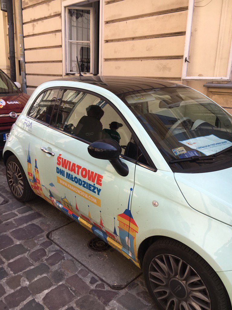 Allie_Maree's tweet photo. World Youth Day is everywhere here in Kraków! Even advertised on the cars! #bneWYD16 #Krakow https://t.co/uzb8MtT0IF