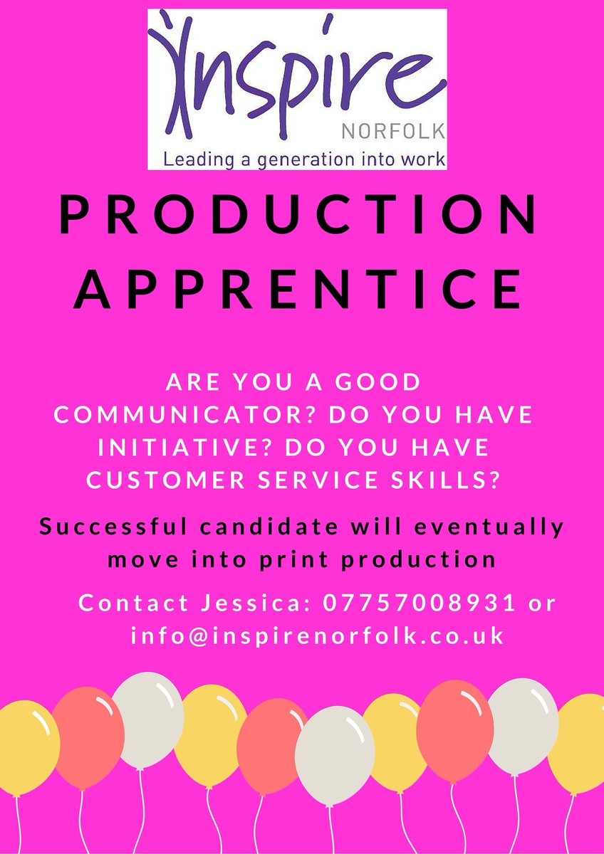 Production Apprentice - Norwich Print Solutions buff.ly/29Lg7PS Contact: info@inspirenorfolk.co.uk to apply