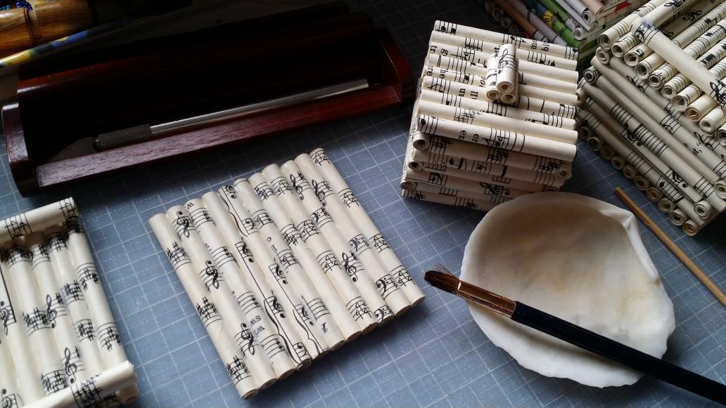 utterlykaren's tweet image. #ontheworkbench today lots of pre-loved sheet music being transformed into gorgeous #upcycled trinket boxes