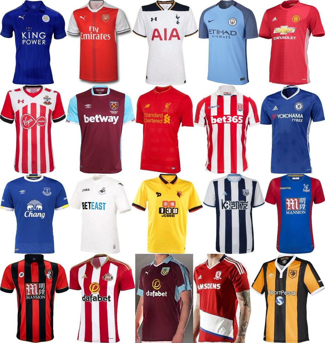 ユニ11 プレミアリーグ 16 17 全クラブのホームユニフォームが明らかに T Co 5wfowcl4cc Kit Shirt Epl Premier League 16 17 Home Jerseys