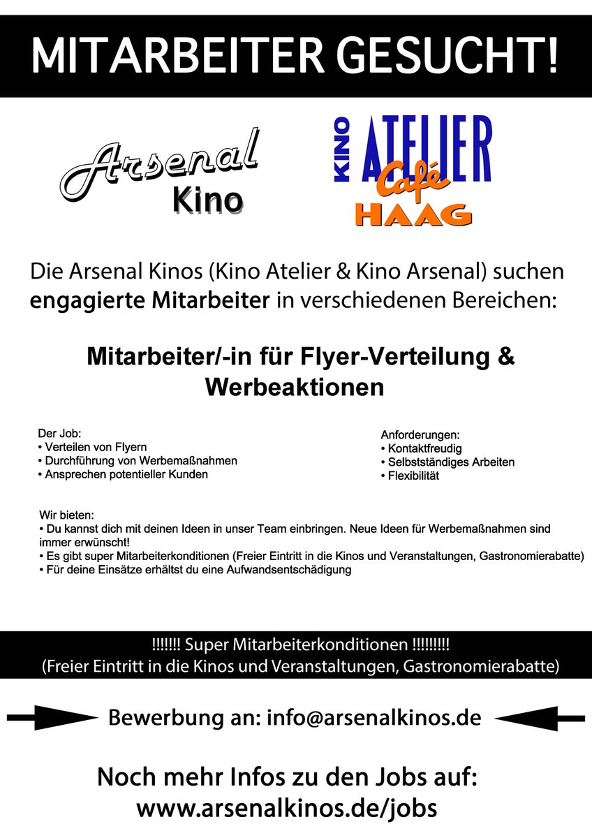 Lust auf Kino? Wir suchen Mitarbeiter! #kinoarsenal #tuebingen #flexibel #freiinskino #kinoliebe