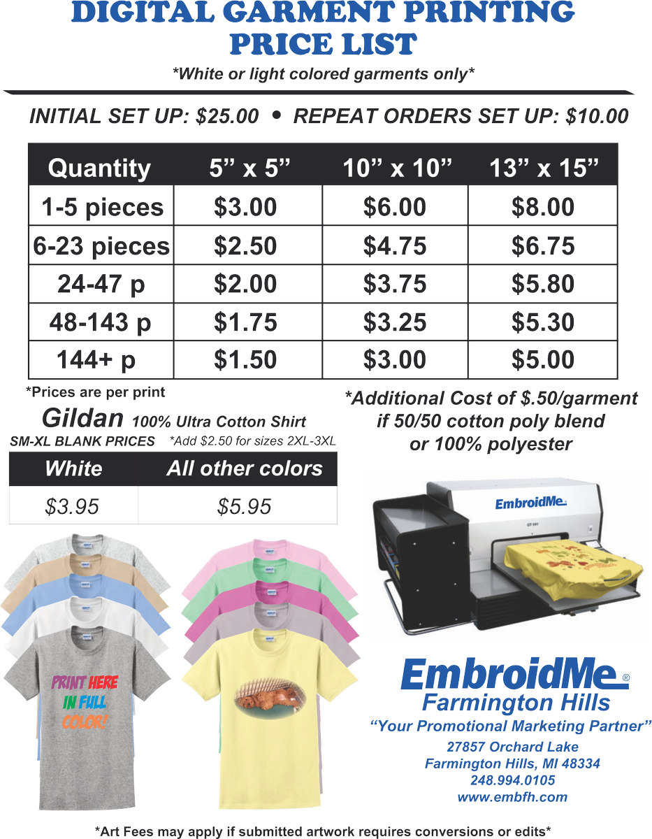 EmbroidMeFH's tweet image. Direct to garment printing offers a low cost alternative to FULL color,  custom shirts. Let us help you stand out!