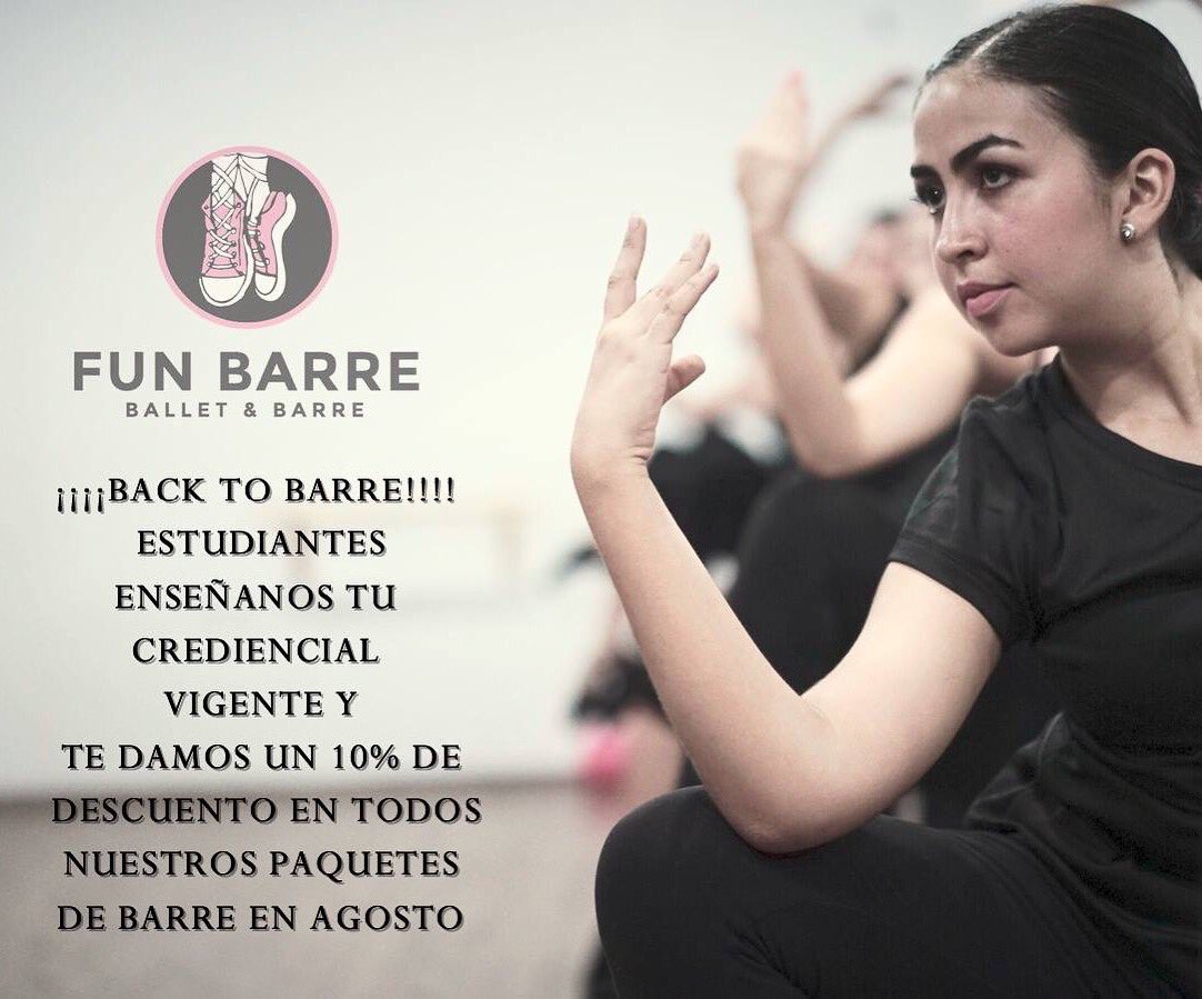 FunBarre's tweet photo. AGOSTO
PARA TODAS NUESTRAS ESTUDIANTES..TRAE TU CREDENCIAL VIGENTE Y TIENES UN 10%  EN TODOS NUESTROS PAQUETES! https://t.co/3WvR2xjToV
